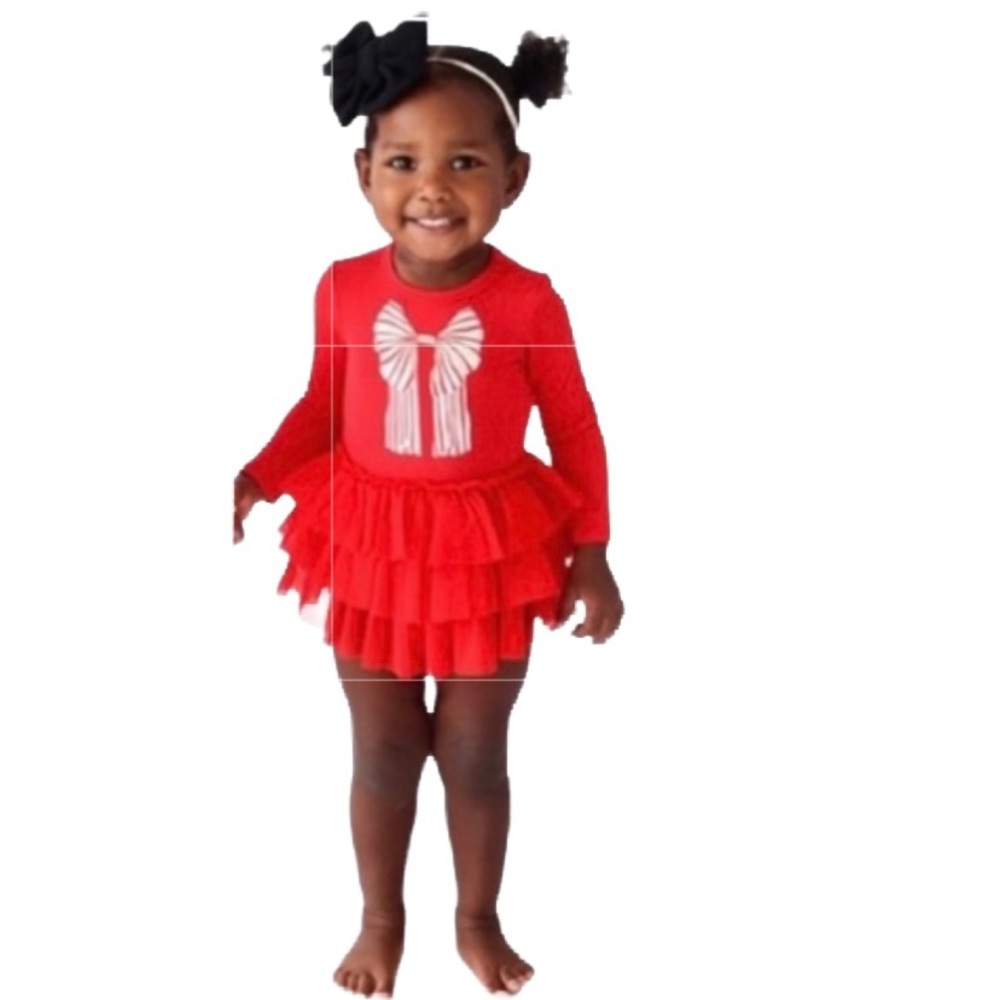 Posh Peanut Bow One Piece With Twirl Tulle Size 2T